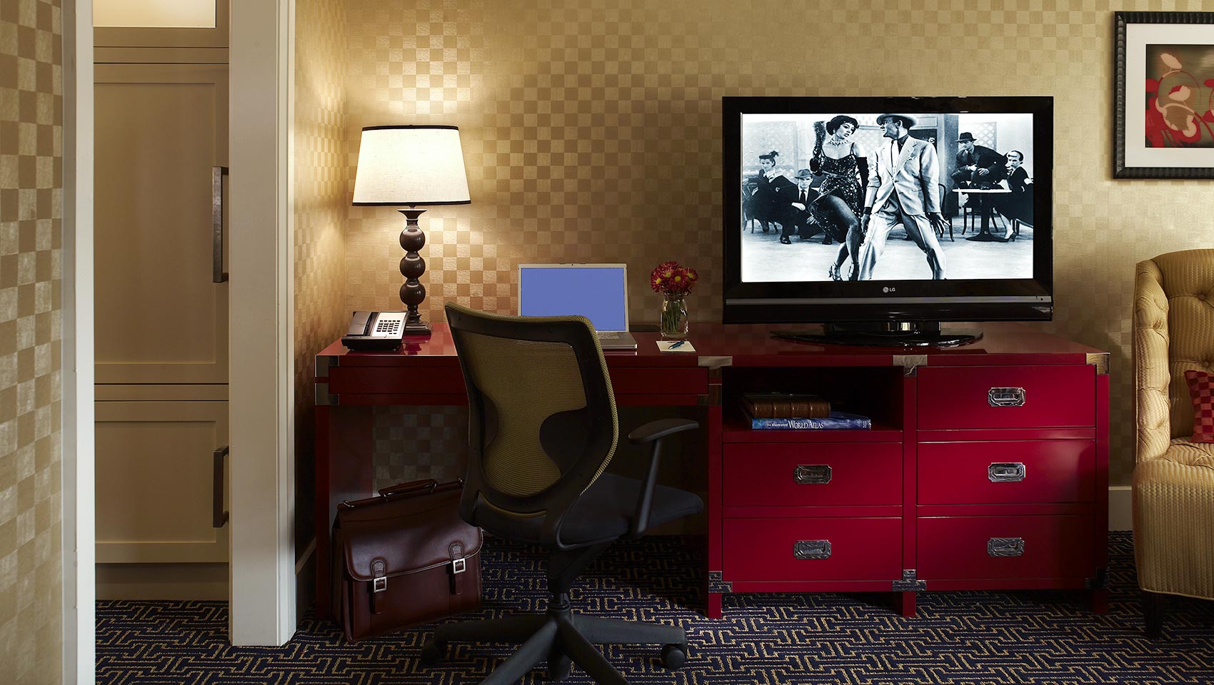 guest room desk and tv area