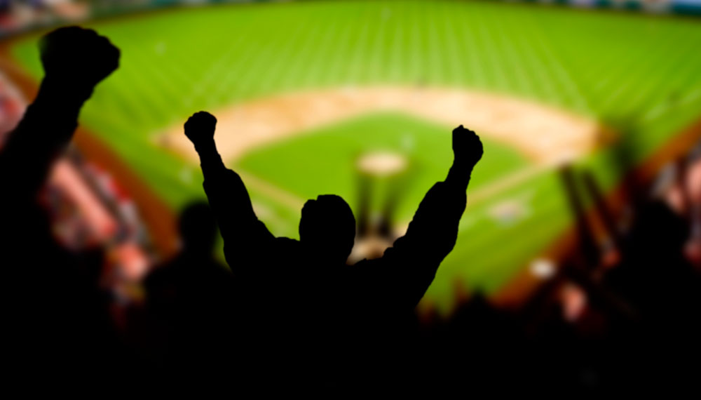 Fans in seats at baseball field