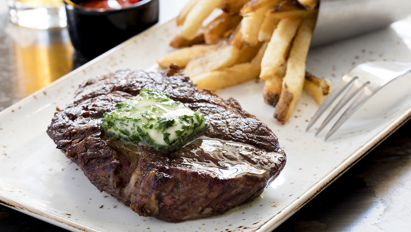 Steak Frites and fries at B & O Brasserie