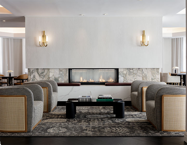 Kimpton Monaco Baltimore Hotel Lobby Living Room Fireplace after renovation